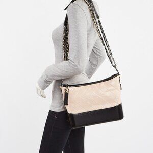 Chanel Beige/Black Quilted Leather Medium Gabrielle Hobo Bag